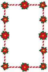 Christmas frame with candy cane and poinsettia