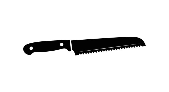 Silhouette of a Serrated Bread Knife on White Background.