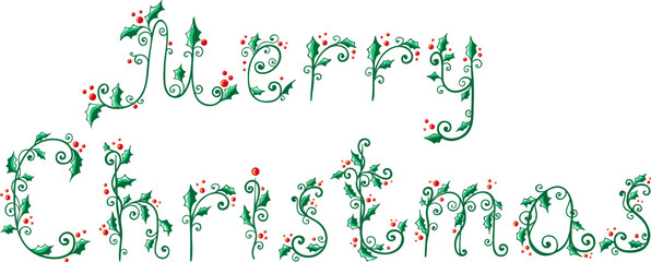 Merry christmas text from holly berry. Vector decoration element 