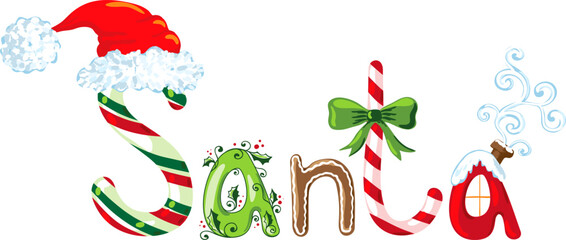 Santa. Vector isolated winter holiday text.