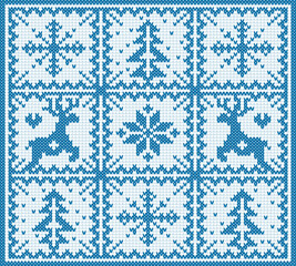 Winter or christmas knitted blue pattern with deers