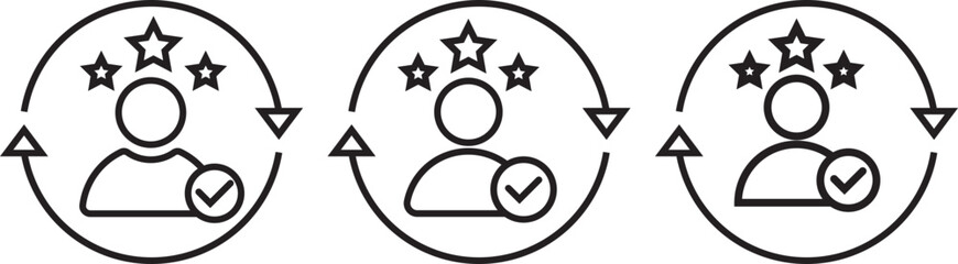 Customer Satisfaction icon set multiple style collection. Customer satisfaction icon set. Customer satisfaction assessment symbols. Happy face and review symbols. Line signs sparkling three five-point