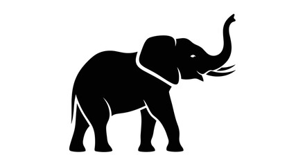 Silhouette of an Elephant with Trunk Raised in Black and White.