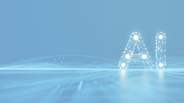 Letters A and I formed by glowing network dots on a vibrant blue technological background