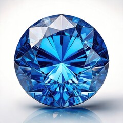 Brilliant blue gem with multifaceted surfaces on white
