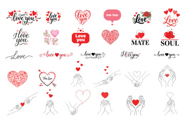 Romantic Love Quotes and Hand Drawn Valentine Illustration Bundle