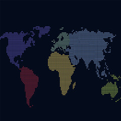 Dotted color world map vector.	