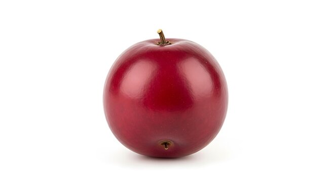 Single ripe red cornelian cherry fruit isolated on white background