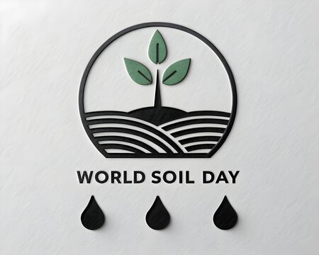 World soil day illustration with plant growing in soil and water drops for environmental awareness campaign