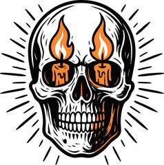Skull Candle Flames Fire Eyes Gothic Design