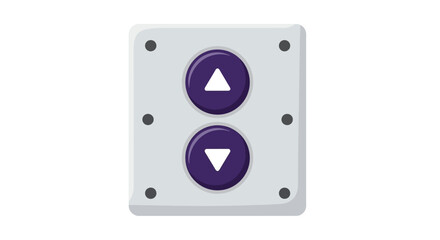 A gray control panel featuring two prominent purple up and down buttons