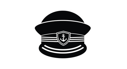 A simple black and white illustration of a captain s nautical hat