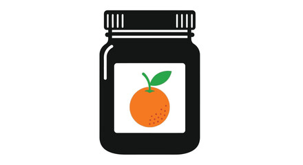 Black jar with a white label featuring an orange illustration