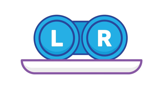A graphic illustration of contact lenses labeled l and r on a case