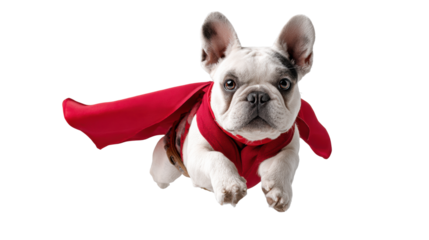 Flying Superhero Dog with Red Cape on Transparent Background