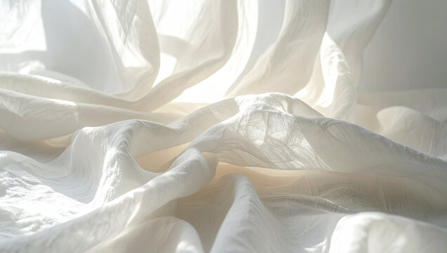 Sheer White Fabric Texture with Sunlight and Soft Folds