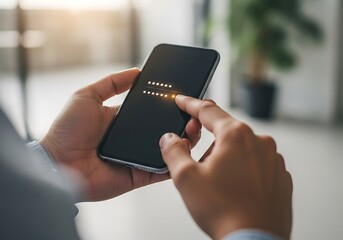 Person using a smartphone to enter a password or code on the screen