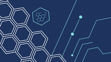 Abstract Digital Background with Hexagonal Structures, Molecular Icon, and Circuit Lines &ndash; Science, Technology, and Data Concept