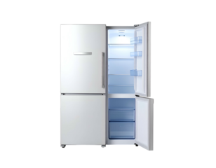 White French door style refrigerator with two compartments open