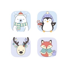 Winter Kawaii Animals Clipart Set