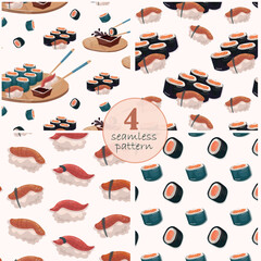 sushi set soy sauce salmon rice asian food cousine seamless pattern