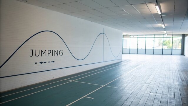 Interior space with wavy line diagram on the white wall
