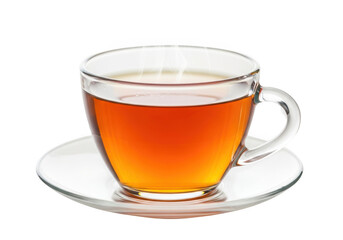 Cup of herbal beverage on saucer isolated on transparent background