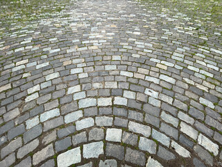 Abstract background. Old cobblestone pavement closeup