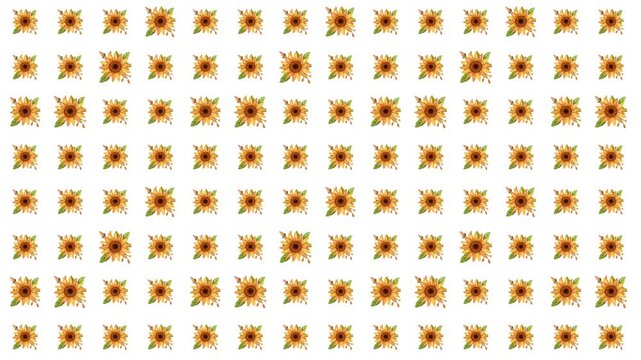 A gentle motion graphic featuring a subtle, sparse arrangement of small watercolor sunflowers on a white field, suitable for wedding invitations or feminine branding projects.