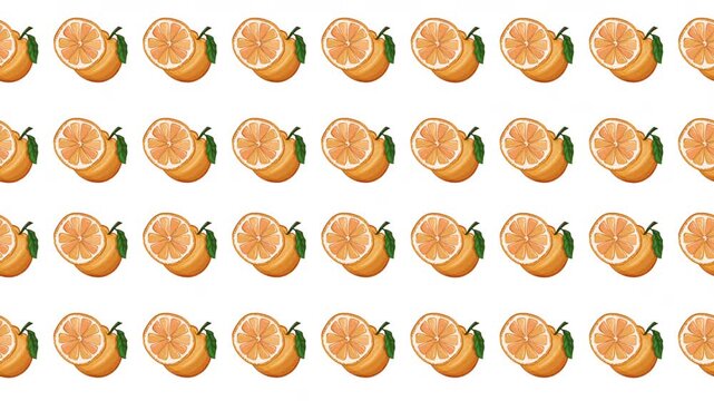 A visually refreshing motion graphic featuring a repeating design of horizontally sliced watercolor orange halves, perfect for healthy living blogs or recipe video backgrounds.