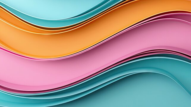 An abstract image featuring layers of colorful wavy lines in shades of teal, orange, and pink.