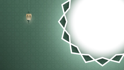 Islamic background with ornamental in white shape on green background. Luxury islamic background