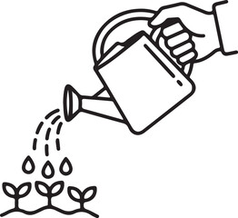 Hand watering small plants with a watering can illustration