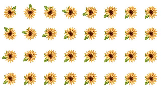 A warm motion graphic featuring a dense, repeating arrangement of detailed watercolor sunflowers with visible brushstrokes, ideal for autumn themed crafts or seasonal promotions.