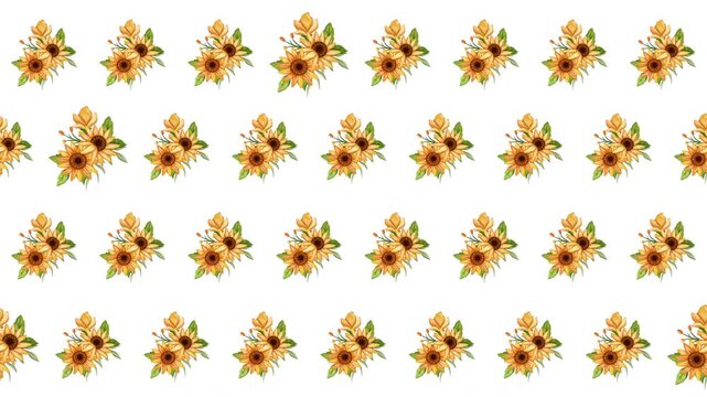 A charming motion graphic featuring a repeating pattern of stylized watercolor sunflowers and green leaves, perfect for children's decor, stationery, or craft tutorials.