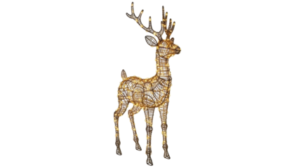 Isolated Wire Deer Sculpture Standing with Antlers, Holiday Decoration, Festive Home Decor