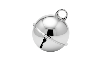 Isolated shiny silver jingle bell with loop ready to ring to celebrate Christmas or other holidays