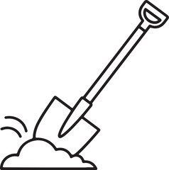 Simple line art icon of a shovel digging into the ground