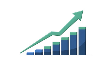 DXによる成長と成功を表す上昇グラフのフラットデザインイラスト　ビジネスの成果と発展の背景
