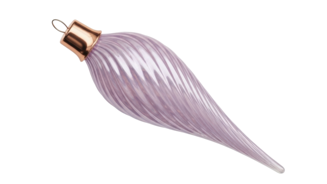 Isolated teardrop-shaped iridescent pink glass Christmas ornament for festive decorations