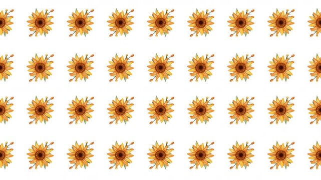 A cozy motion graphic featuring a dense, repeating pattern of tightly clustered small watercolor sunflowers, conveying warmth and natural abundance for textile projects.