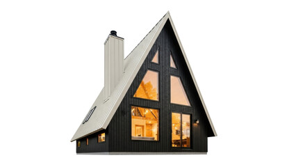 Isolated A-frame cabin exterior, modern home design, contemporary wooden architecture style