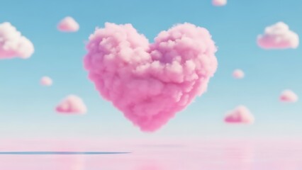 Obraz premium Pink heart cloud floating in blue sky with small cloud
