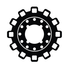 Black silhouette of a gear with circular cutouts mechanical