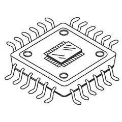 Isometric line drawing of a square integrated circuit chip