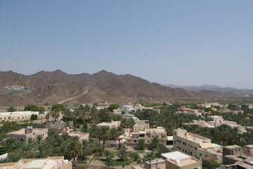 Obraz premium Palm Oasis Town of Bahla with Mountains in the Background Oman 
