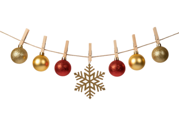Christmas garland of ornaments and snowflake isolated on transparent background