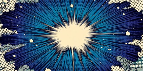 Dynamic, high-energy explosion depicted with dramatic radial lines in a retro graphic style