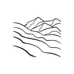 Mountain range landscape drawing with wavy lines representing hills and peaks isolated on white background isolated on transparent background