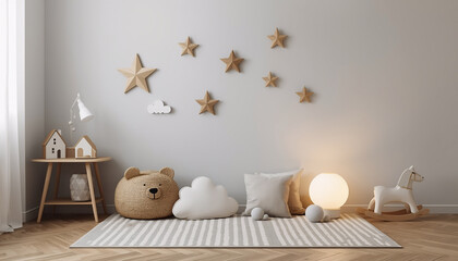 Minimalist Cozy Kids Room with Neutral Tones and Wooden Decor
